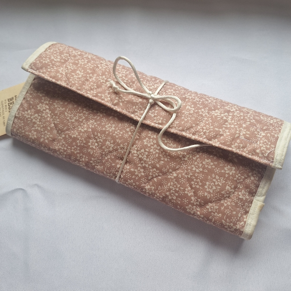 Jewelry Roll Handmade Quilted Cotton Multiple Pockets Lined Travel Storage NWT